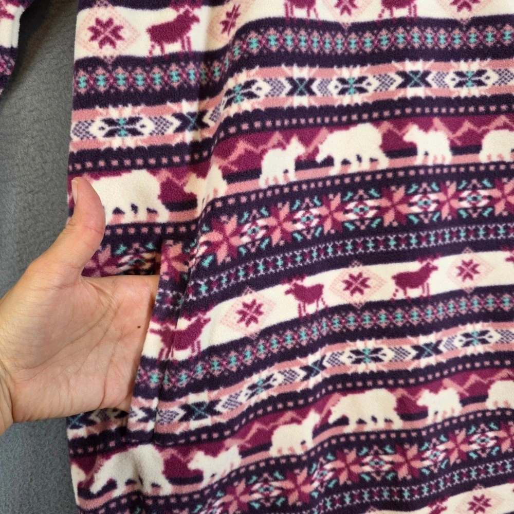 Lands End Girls M 10-12 Fleece Quarter Zip Dress Purple Fair Isle Polar Bear
